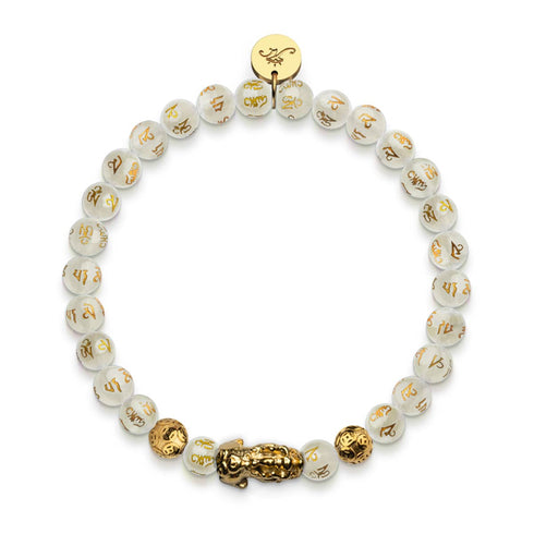Mini Pixiu Feng Shui Bracelet | GOLD Element | White Agate x 18k Gold